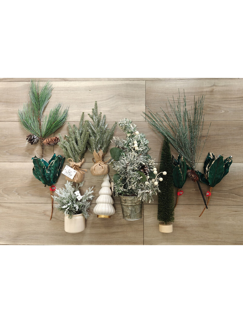 Mixed Christmas Greenery Lot Picks Swags Potted Trees Pinecones White Berries